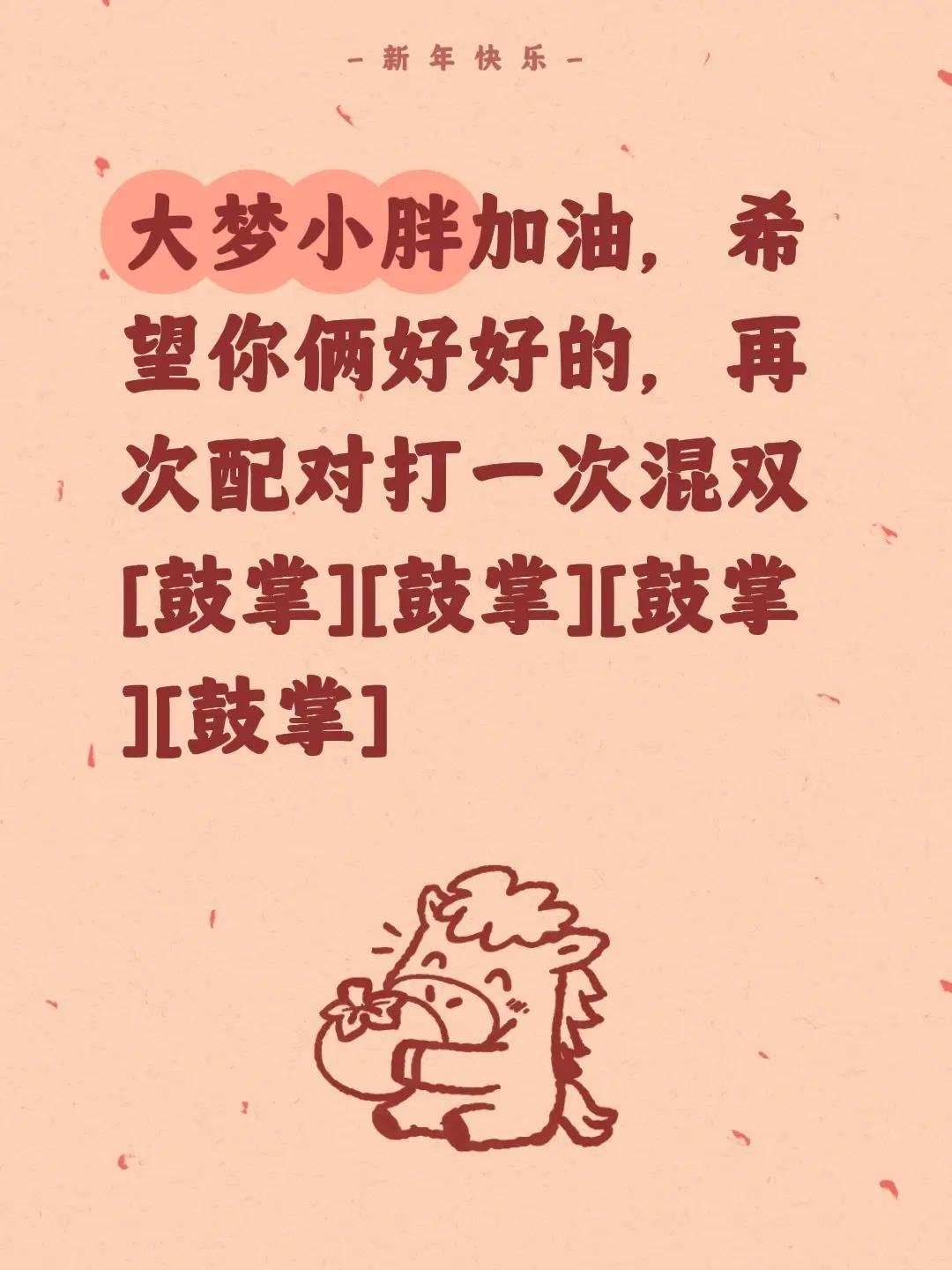 我评论了@大漠飞飞 的作品：大梦小胖加油，希望你俩好好的，再次配对打一次混双[鼓