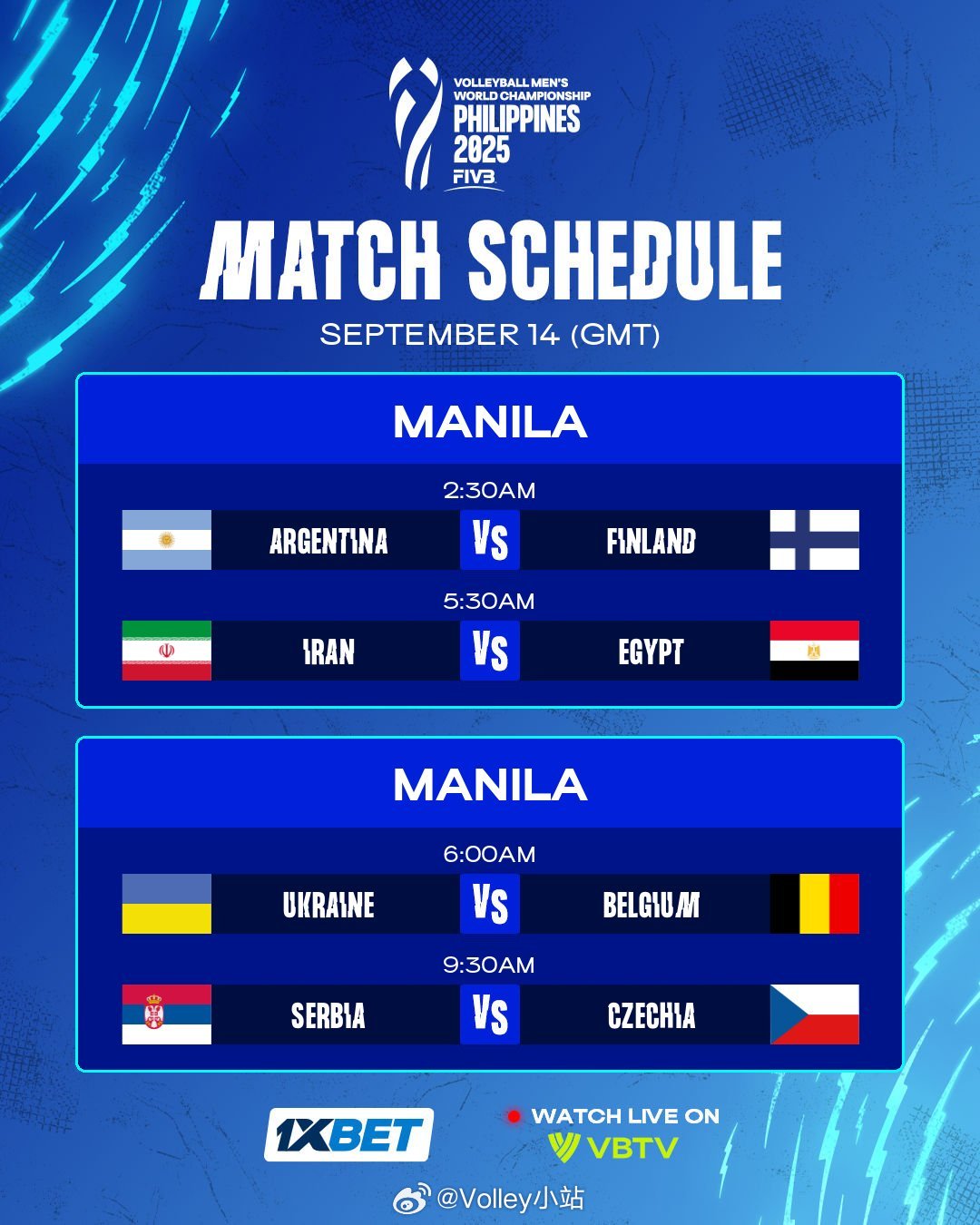 2025年男排世锦赛今日赛程安排10:30阿根廷🇦🇷 vs 芬兰🇫🇮13