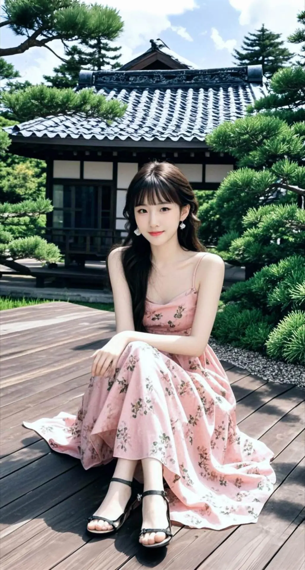 AI扩图 AI庭院美人照