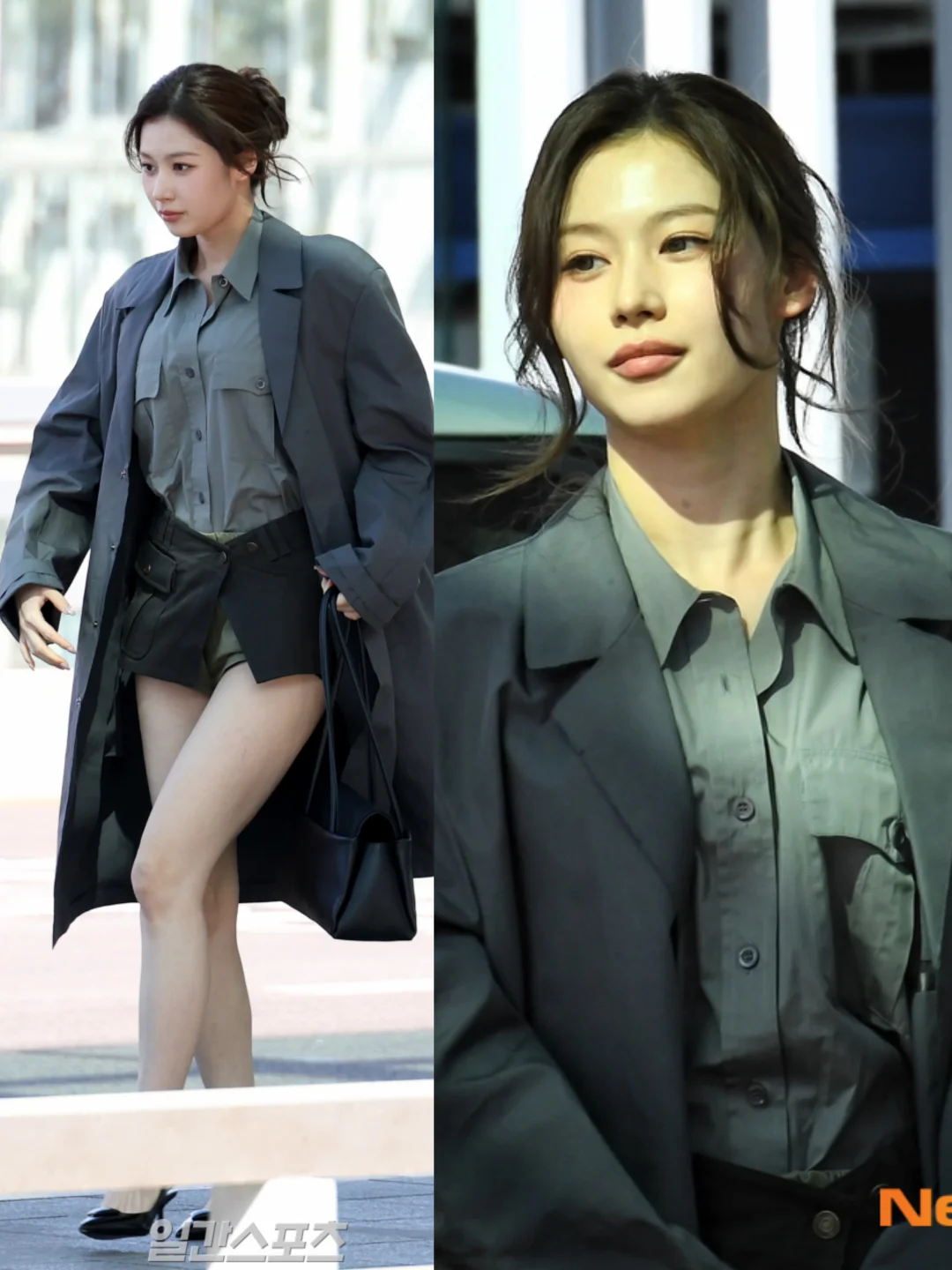 twice今日机场街拍，sana这套好飒啊！