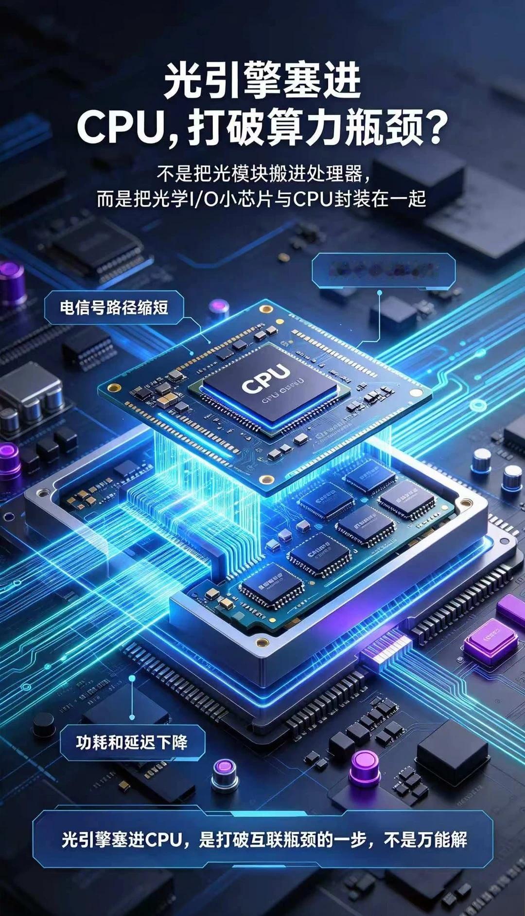 光引擎塞进 CPU，打破算力瓶颈？
光引擎塞进CPU，不是把光模块搬进处理器，而