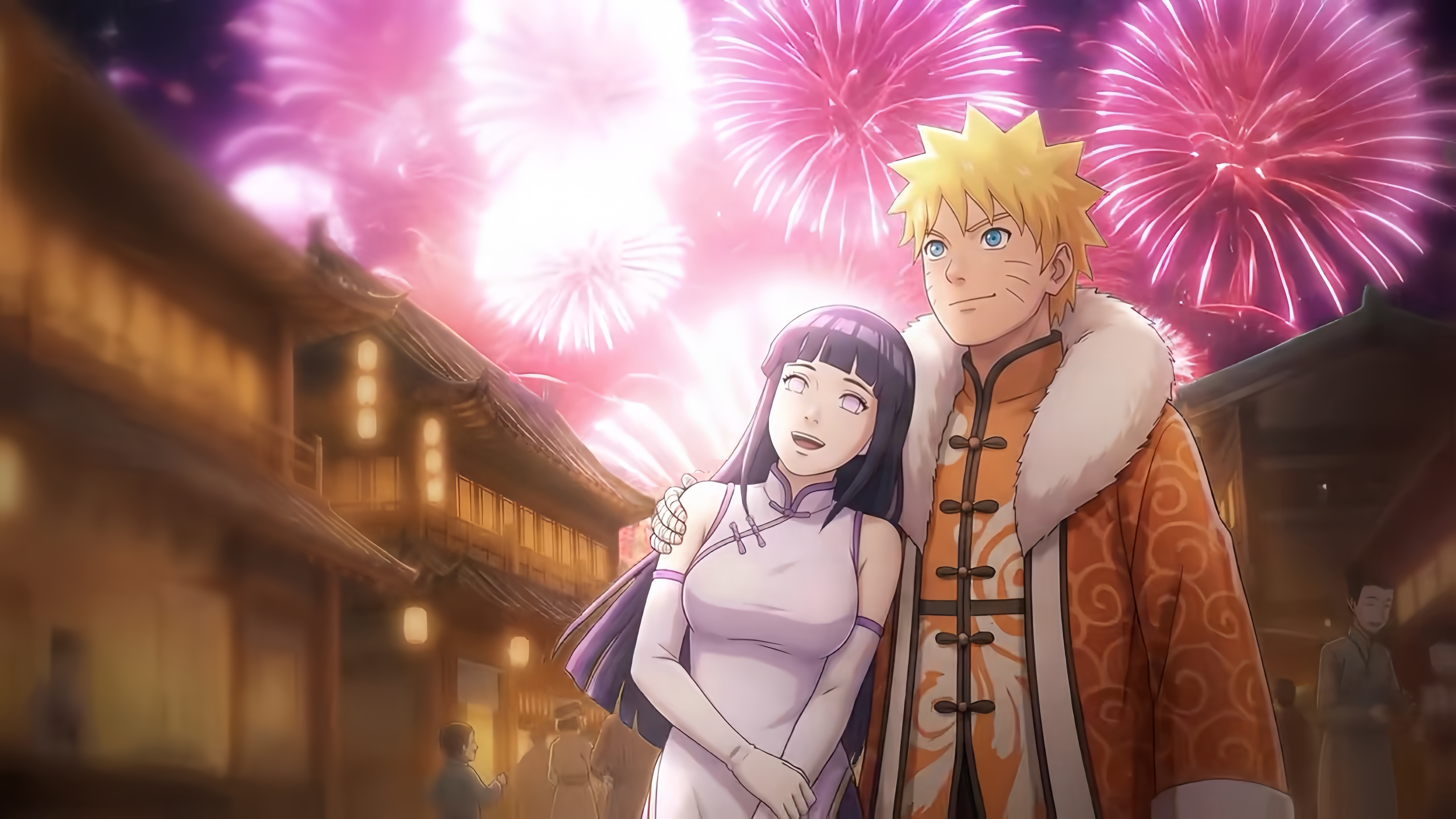 自截『火影忍者手游』鸣雏新插图🎆烟花下的鸣人和雏田火影忍者鸣雏