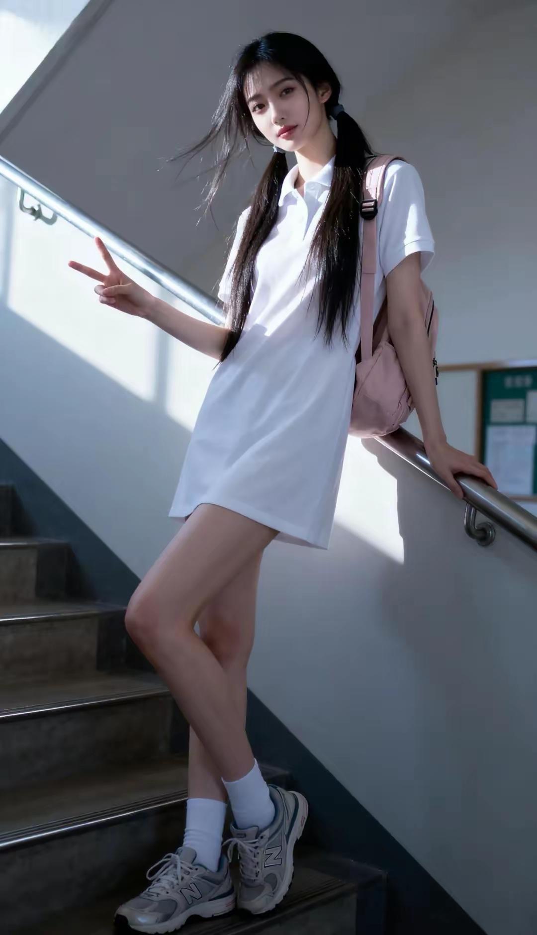 元气少女，白色校服裙搭配粉色背包，青春洋溢！😊📚👟什么汽车坐垫最好 讲到养