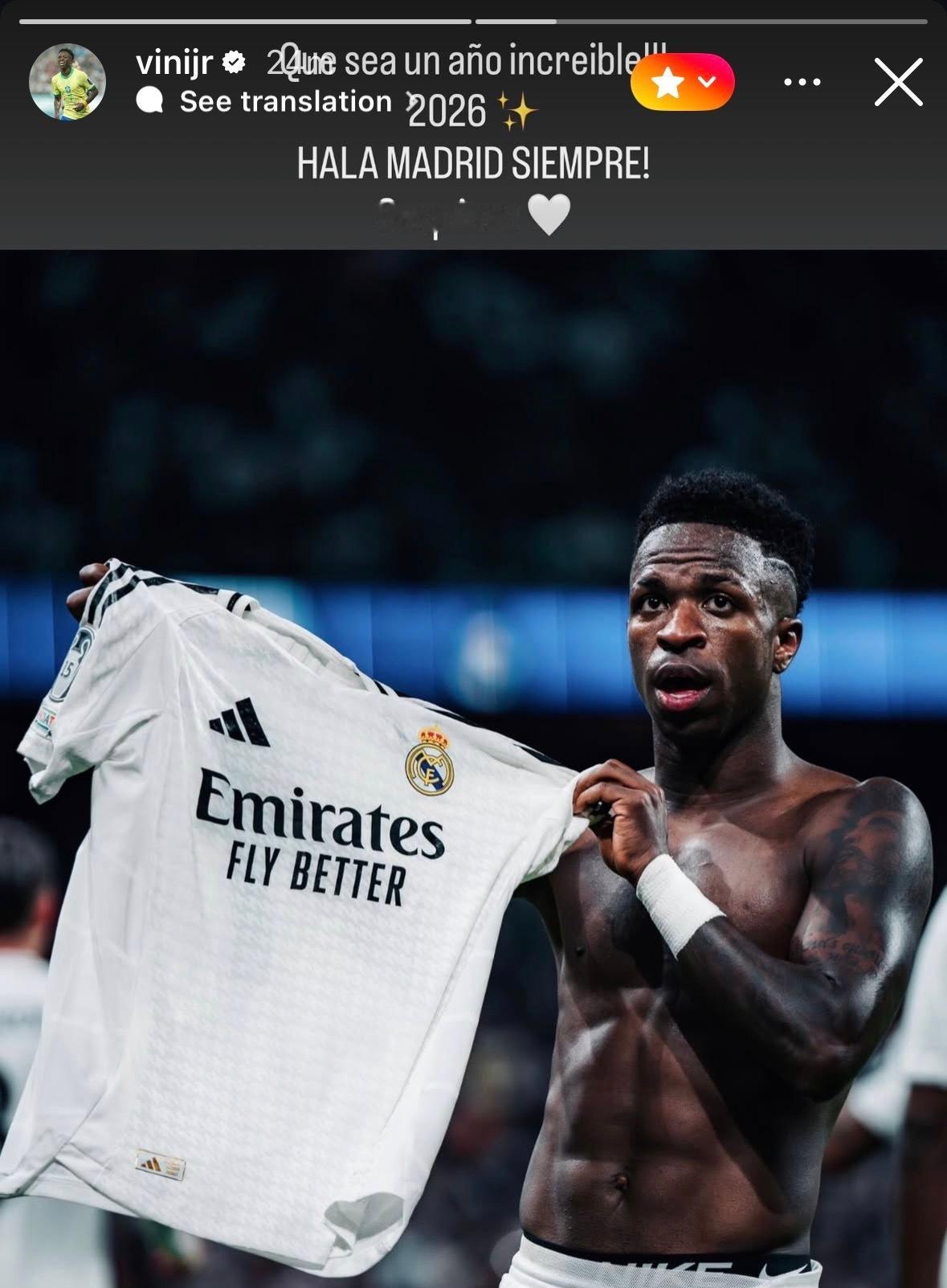 威尼修斯ins：“希望2026年是精彩的一年。”HALA MADRID ALWA