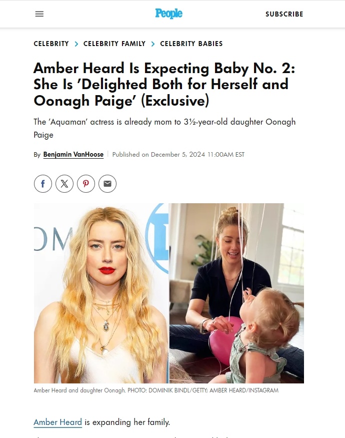 Amber Heard 怀二胎了《人物》杂志独家证实，Amber Heard即将