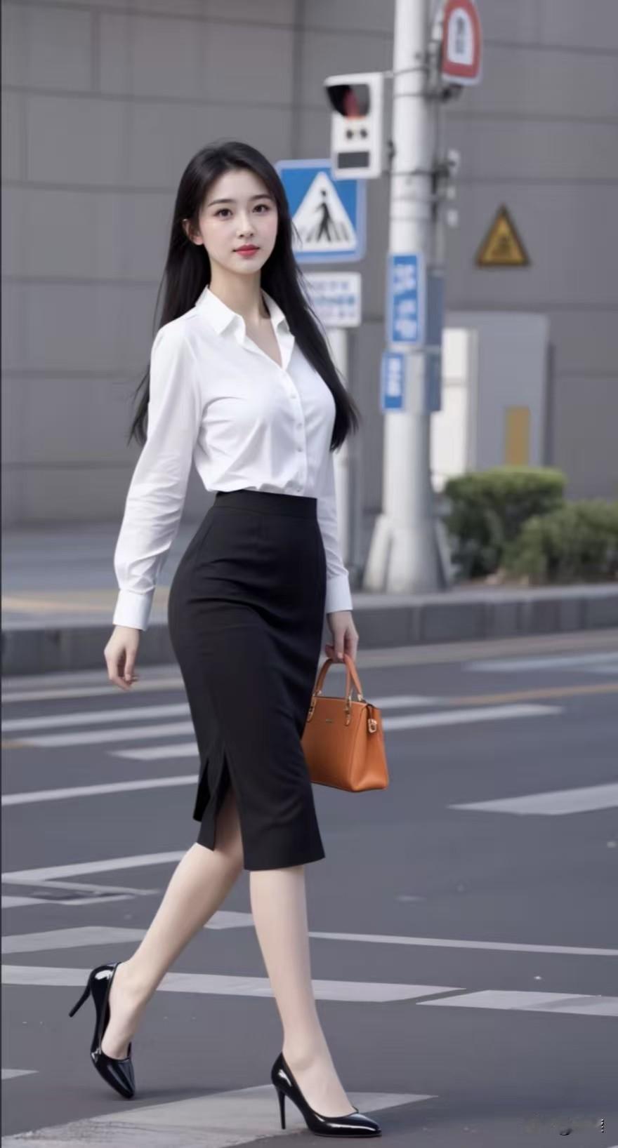 白衫素净衬清欢，
黑裙裁风步自安。
不负人间烟火色，
从容踏过斑马线。
 
都说