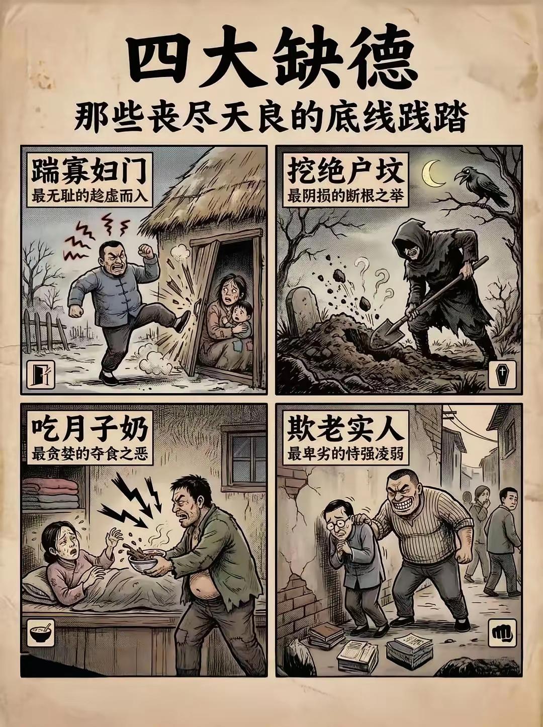 这图讽刺了四种缺德行为。