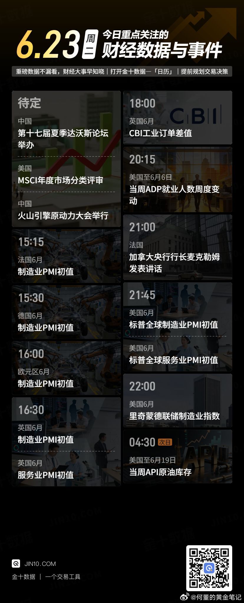 今日财经数据与事件：☆15:15，法国6月制造业PMI初值；☆ 15:30，德国