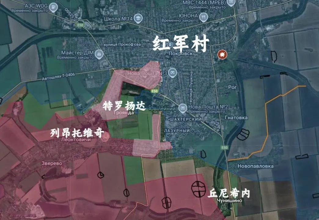 俄军一天内在红军城的进展，这都快推到市中心了。现在没啥疑问了，就是俄军对红军城市