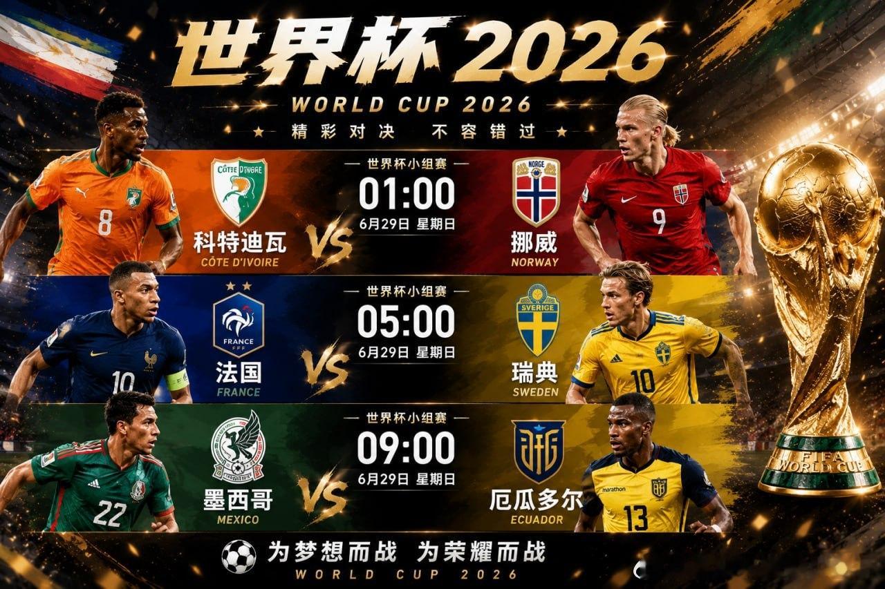 🏆 世界杯淘汰赛继续上演！⏰ 01:00🇨🇮 科特迪瓦vs挪威  🇳🇴
