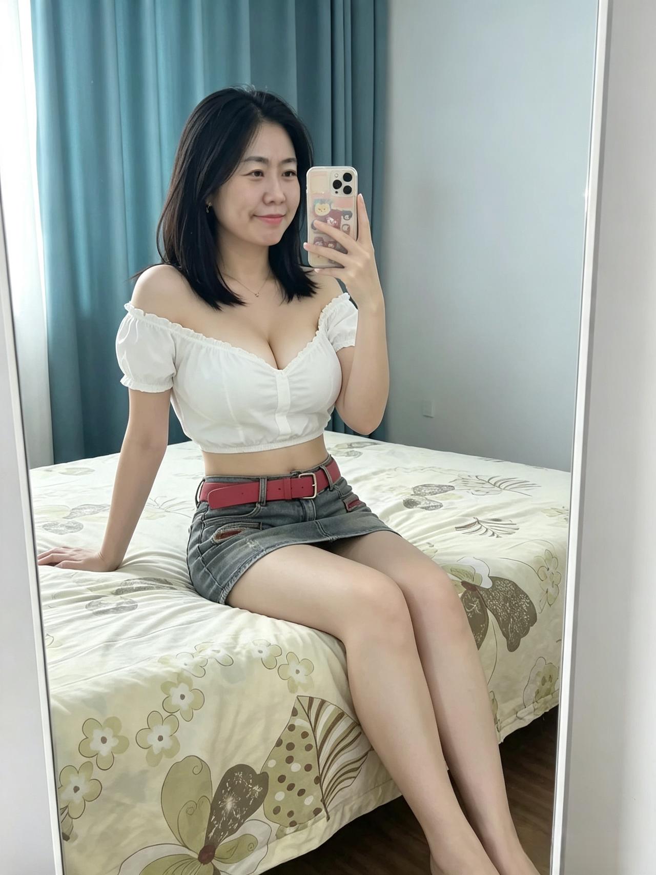 镜里佳人坐，青丝衬笑涡。
罗衫轻曳处，婉艳自婆娑。