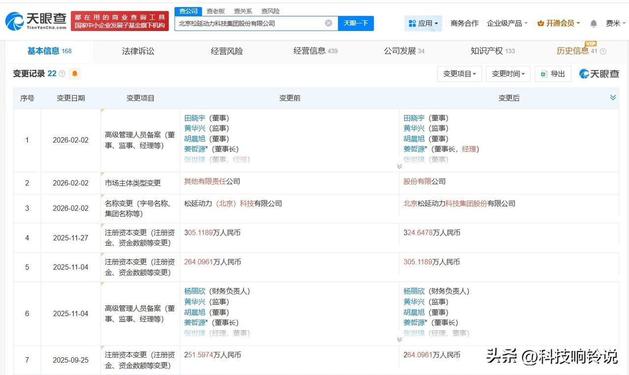 【松延动力近期变更为股份有限公司 松延动力去年多次增资 松延动力去年成立多家新公