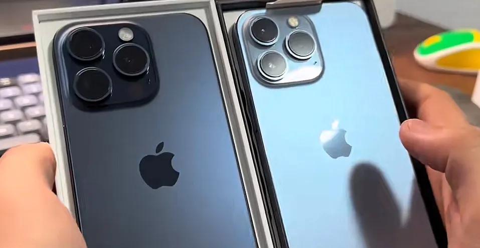 同样是蓝色，iPhone 13 Pro和iPhone 15 Pro冰火两重天。
