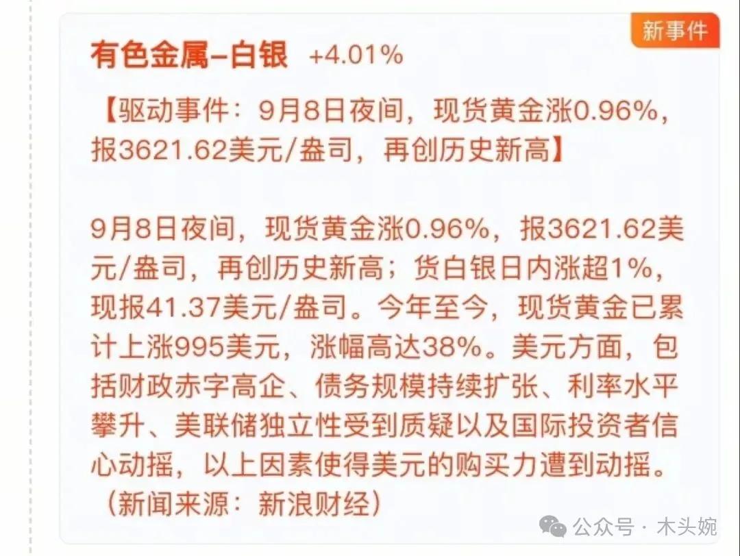 贵金属白银概念龙头盘点！
9月9日亚盘，现货白银短暂触及41.645美元，创14