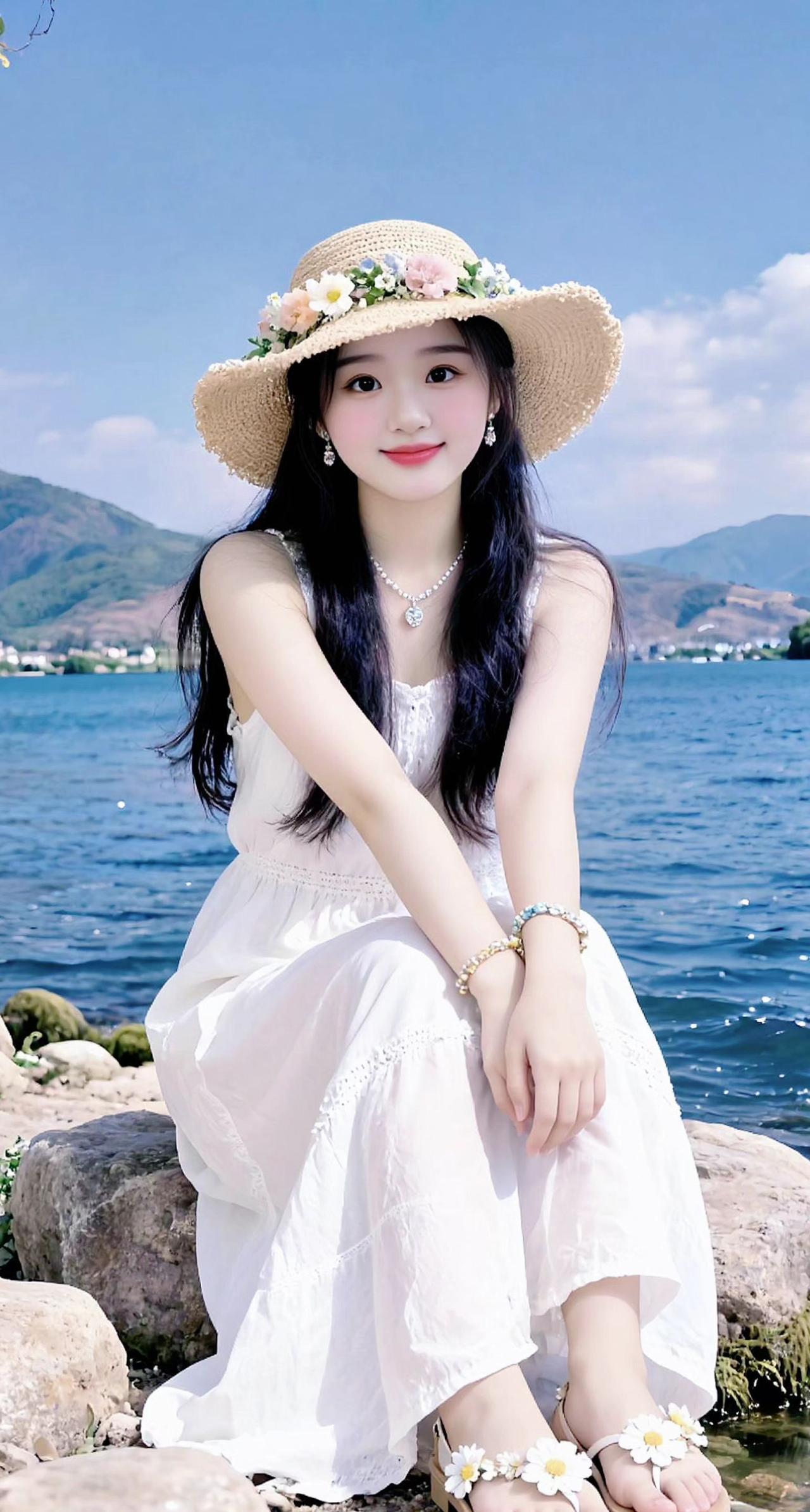 风景好美 海边小姐姐 抖音玩法合伙