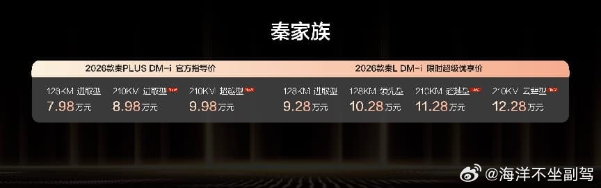 2026款秦L DM-i /2026款秦PLUS DM-i 上新210KM长续航