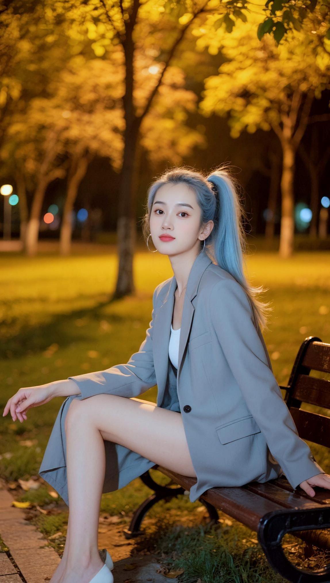 AI秋夜冷感照 抖音ai创作 美照 自拍姿势 扎马尾