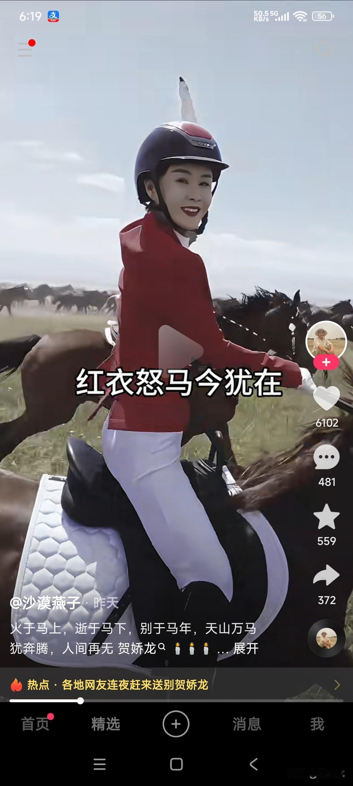 娇龙虽去
精神永存
火于马上
逝于马下
别于马年
红衣怒马今犹在
世间再无贺娇龙