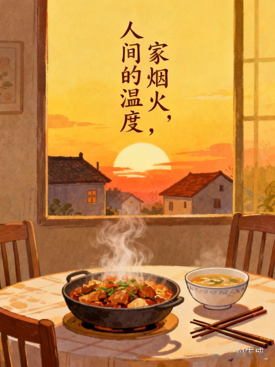 1. 人间万般烟火，抵不过家中一桌热饭。
​
2. 外面的世界再热闹，都不如家人