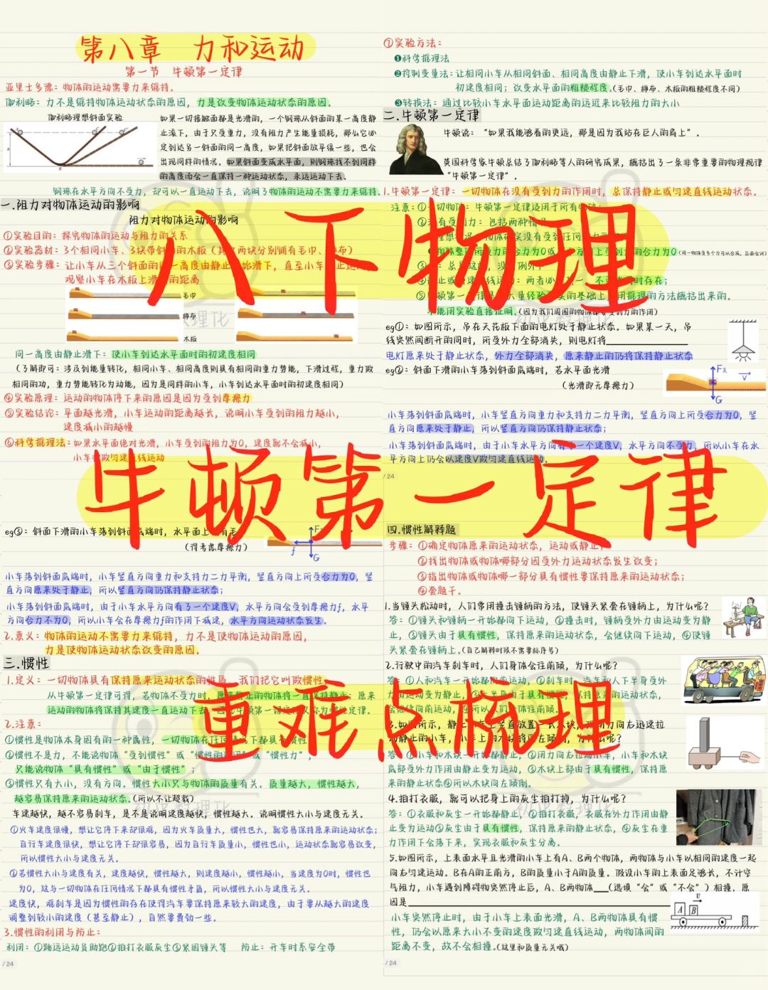 八下物理重难点梳理：牛顿第一定律