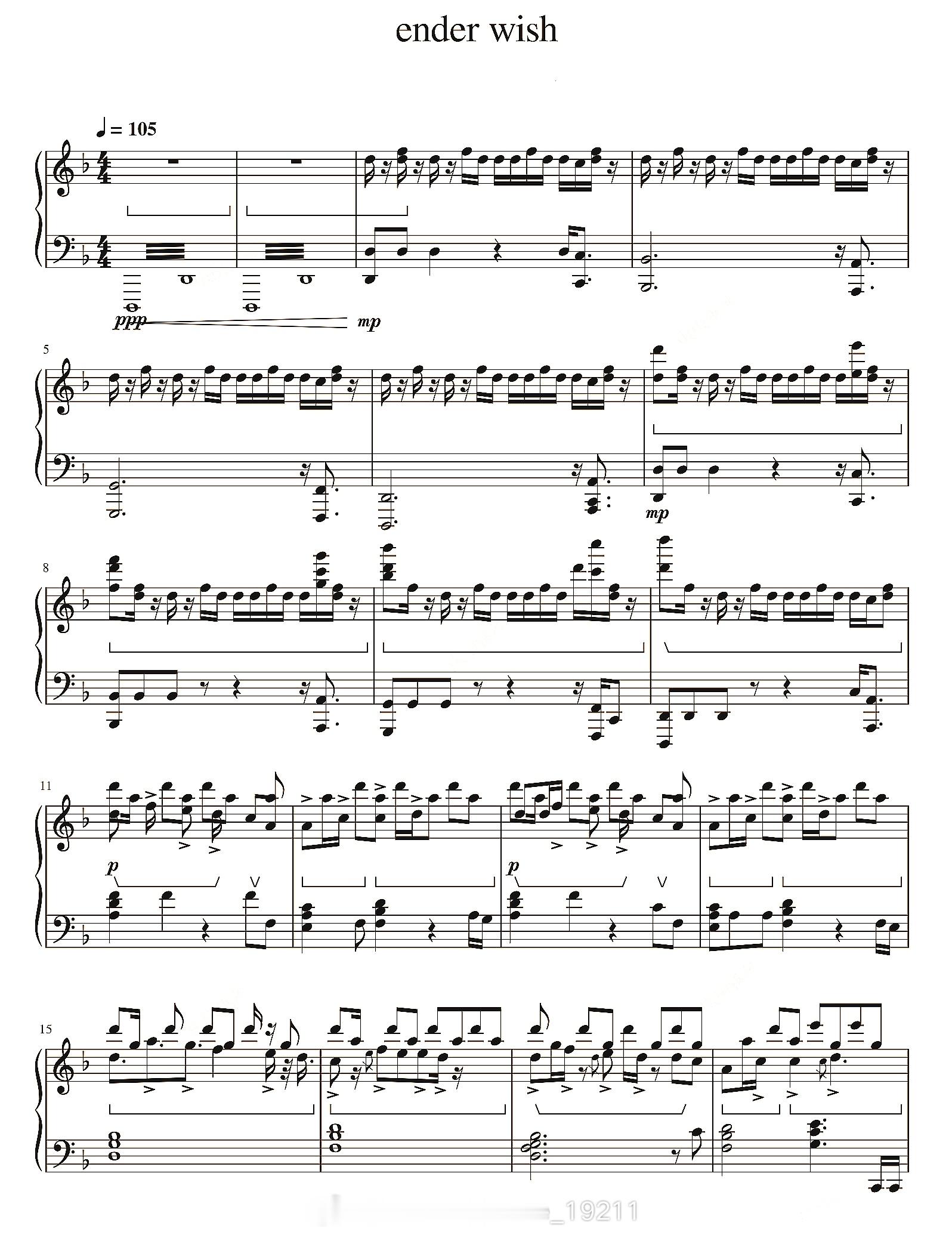 钢琴谱；《Ender Wish》musicfactory，The3作词、作曲，d