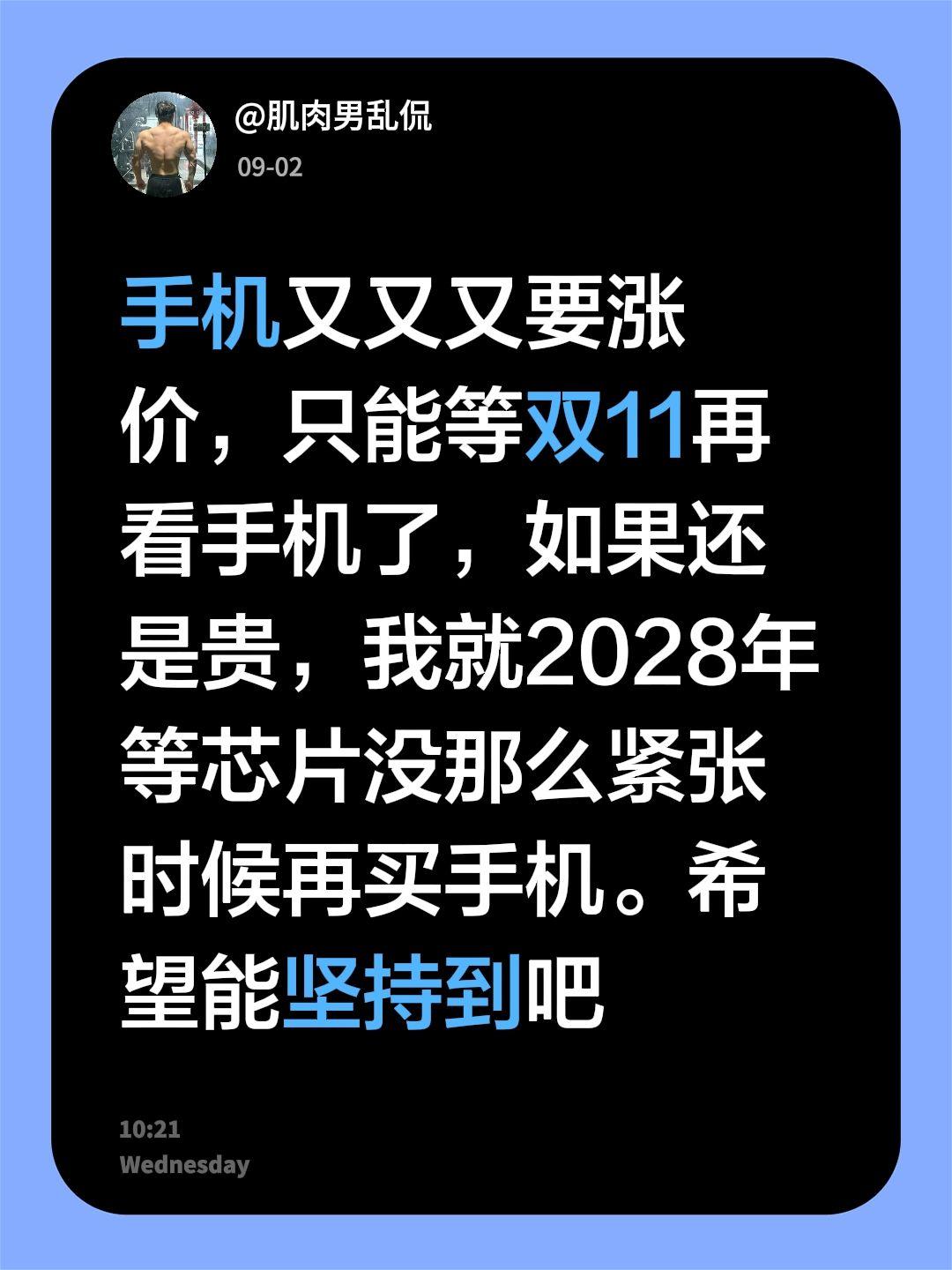 手机又又又要涨价，只能等双11再看手机了，如果还是贵，我就2028年等芯片没那么