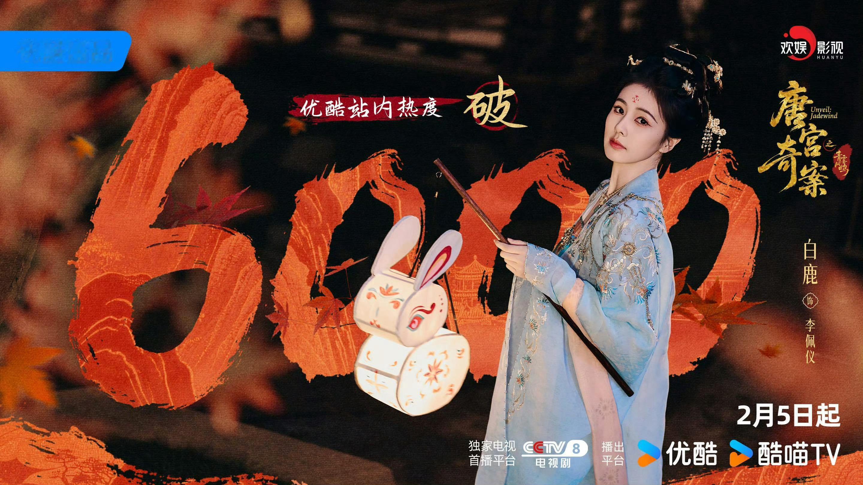 白鹿新剧唐宫奇案优酷站内热度破6000！明天优酷独播！剧情绝对好看！唐宫奇案优酷