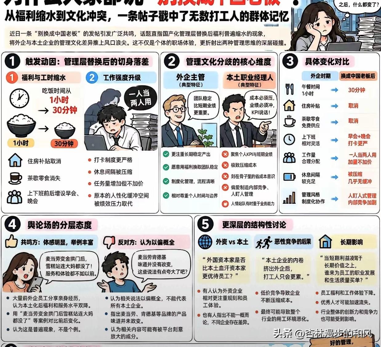 外企员工拒绝换中国老板？
中国老板一上台，就四个字：降本增效。降本就是降低人工成