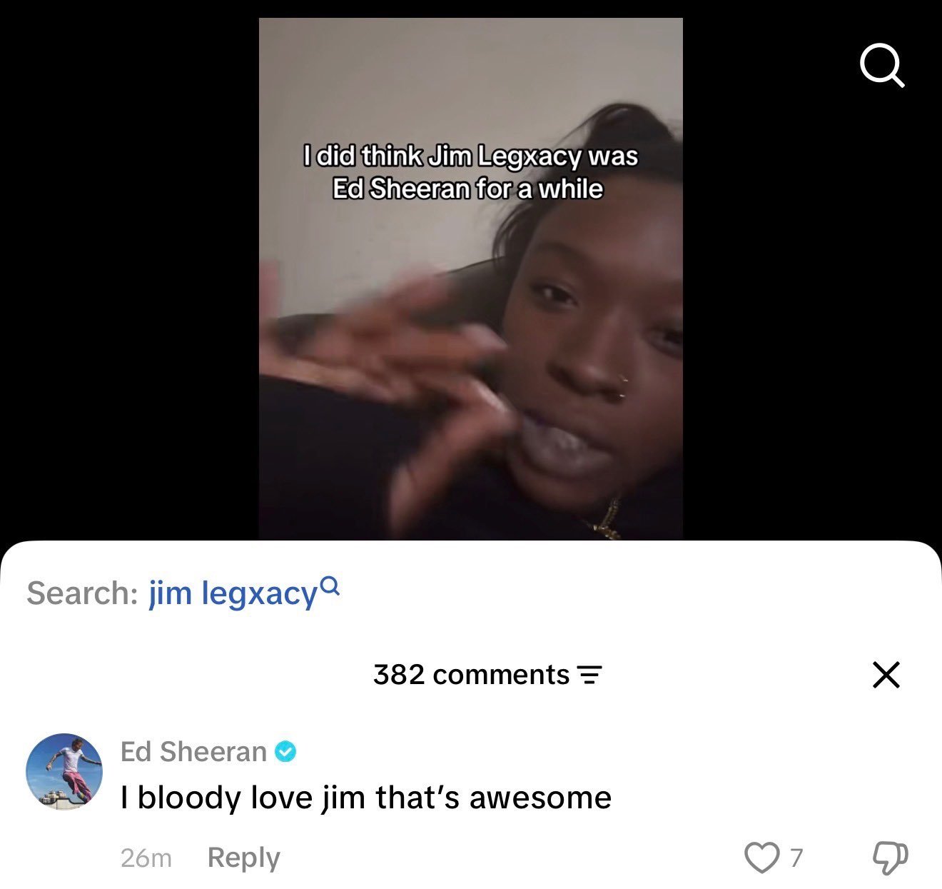 网友觉得 Jim Legxacy 的声音像 Ed SheeranEd Sheer