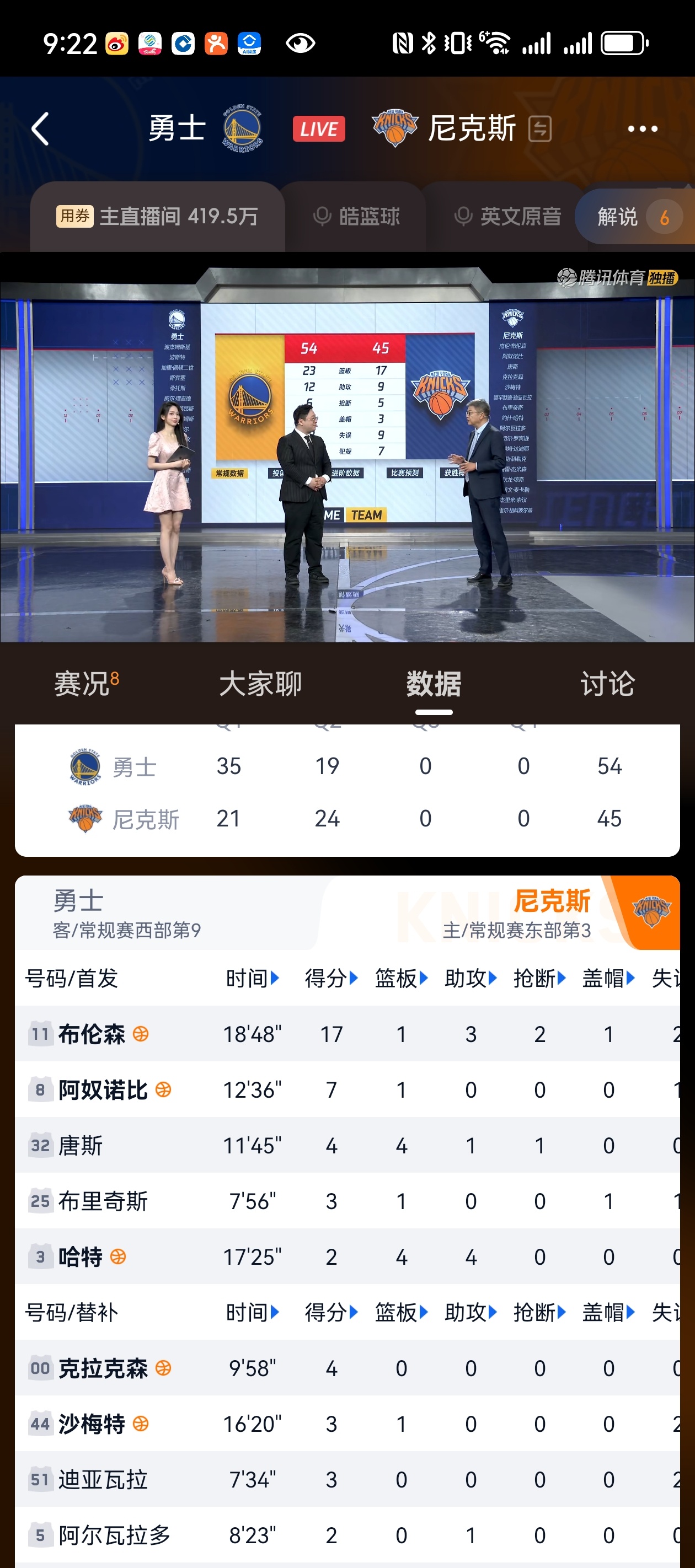 第二节失误太多了勇士vs尼克斯