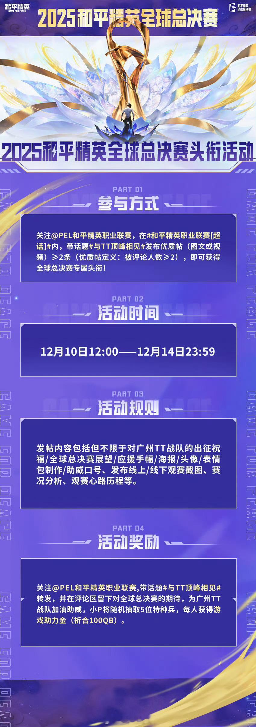 【2025和平精英全球总决赛】超话头衔活动 与TT顶峰相见2025和平精英全球总
