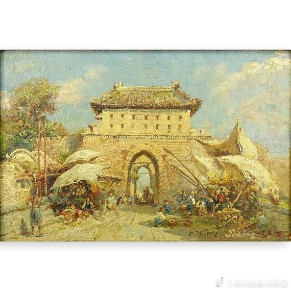 老北京城门油画，清末 