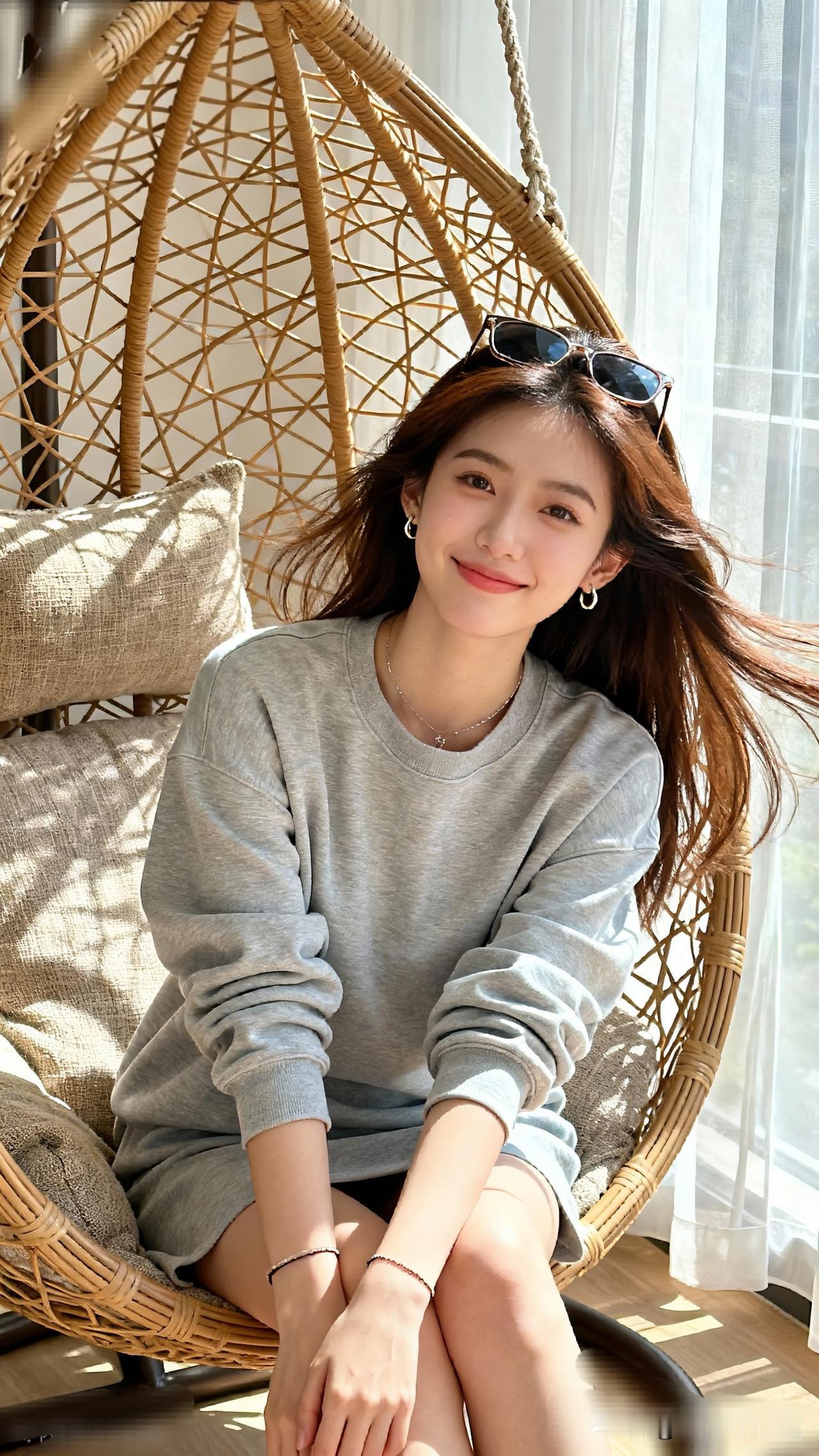 阳光洒进来的午后，慵懒的少女在藤椅上微笑。拍照的时候，什么样的微笑才最美丽