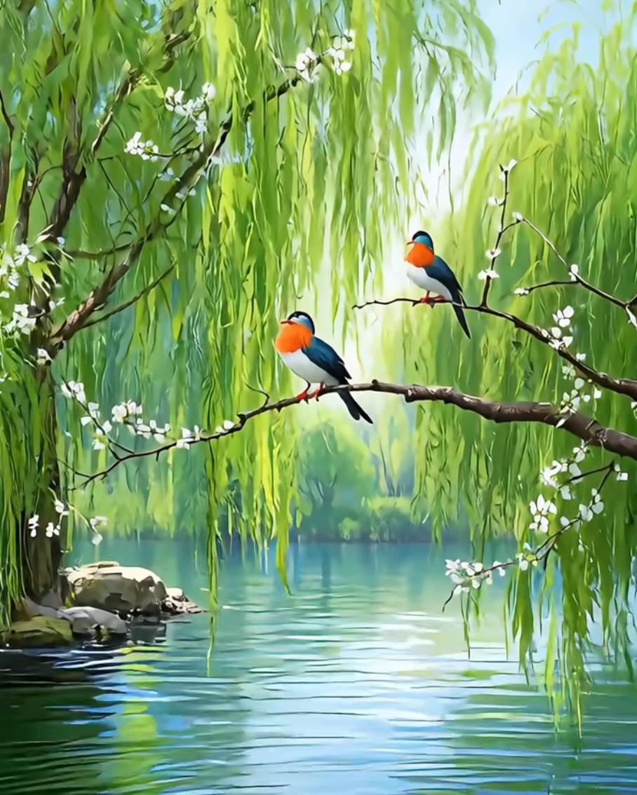 池边听鸟语；求下联

上联：池边听鸟语
下联：花间观蝶舞