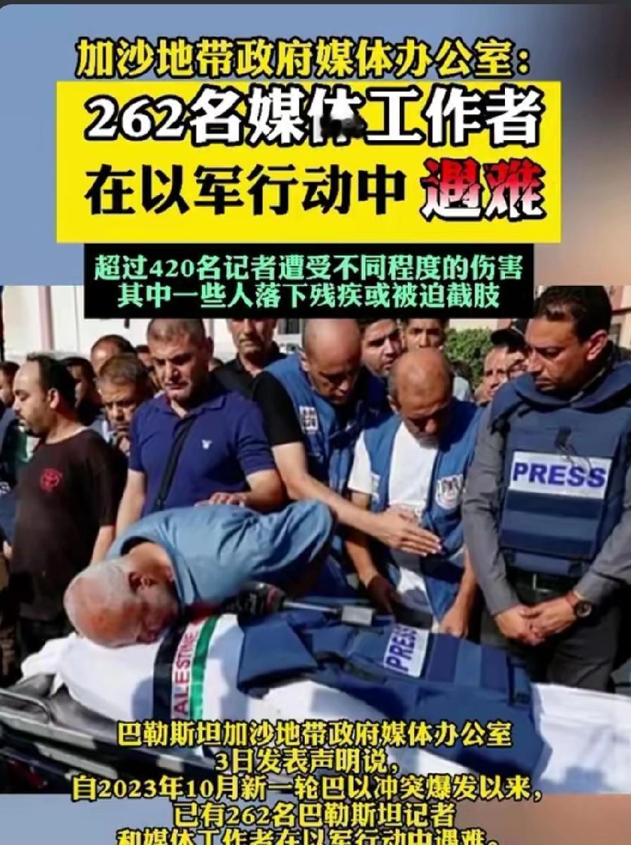 触目惊心！巴以冲突血泪数据曝光，262名记者遇难，西方四国被点名追责
 
战争最