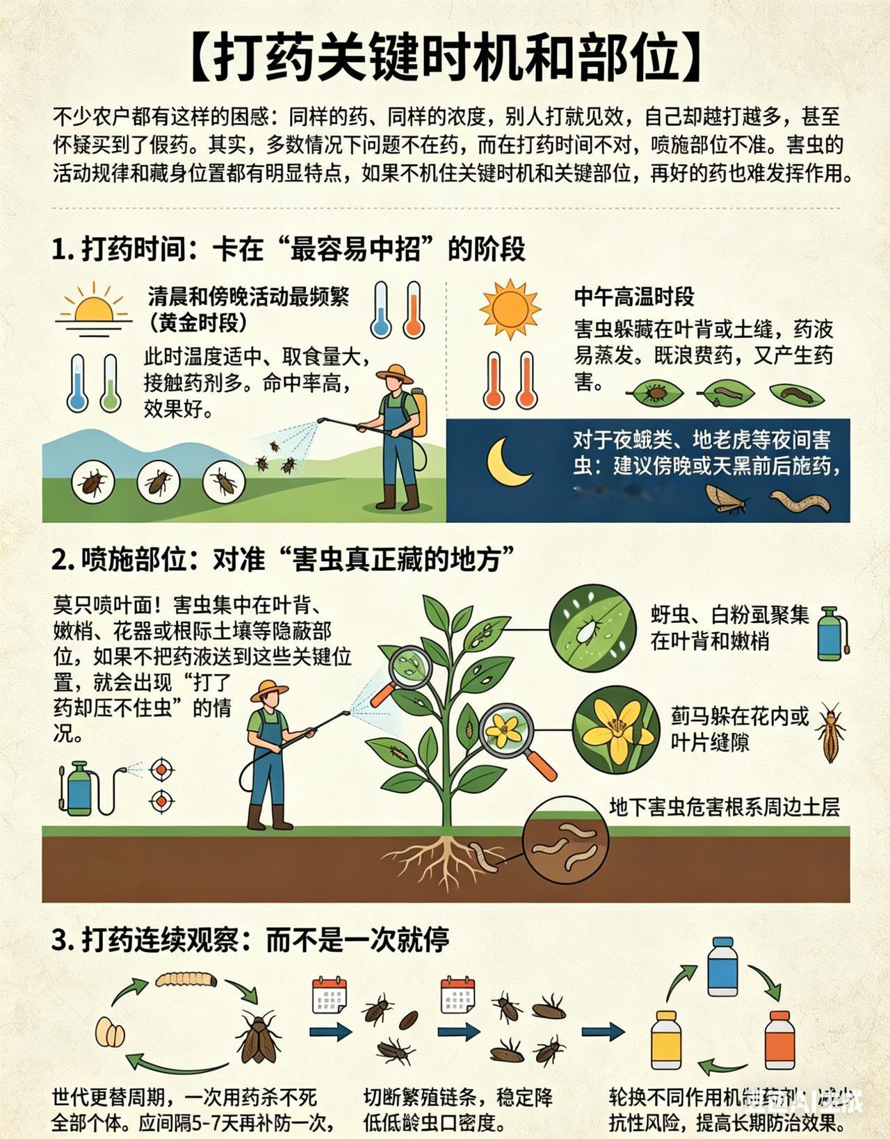 打药总没效果？这4招让药效提升，虫子病菌跑不掉！
你是不是也纳闷：药打了，虫还在