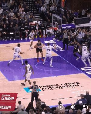 杨瀚森顶着凯斯勒完成篮下终结，这也是他NBA生涯第一个非垃圾时间的运动战进球nb