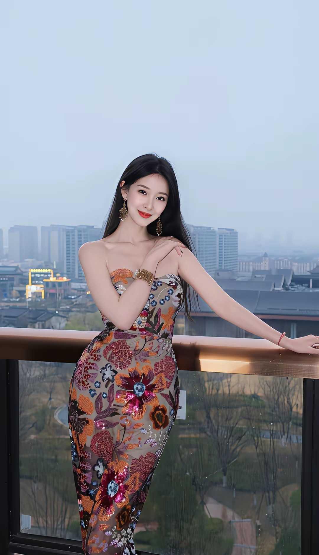 有哪些美女让人过目难忘？漂亮的长发，复古花纹的长裙，非常时尚优雅的穿搭，令人过目
