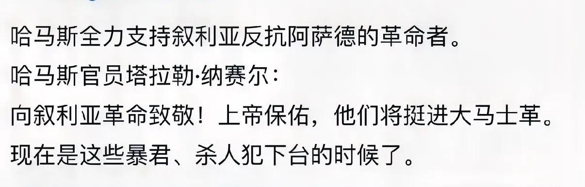 搞不懂了，这中东乱局。

哈马斯竟然支持叙利亚反抗军？打击巴沙尔政府军。真叫人蒙