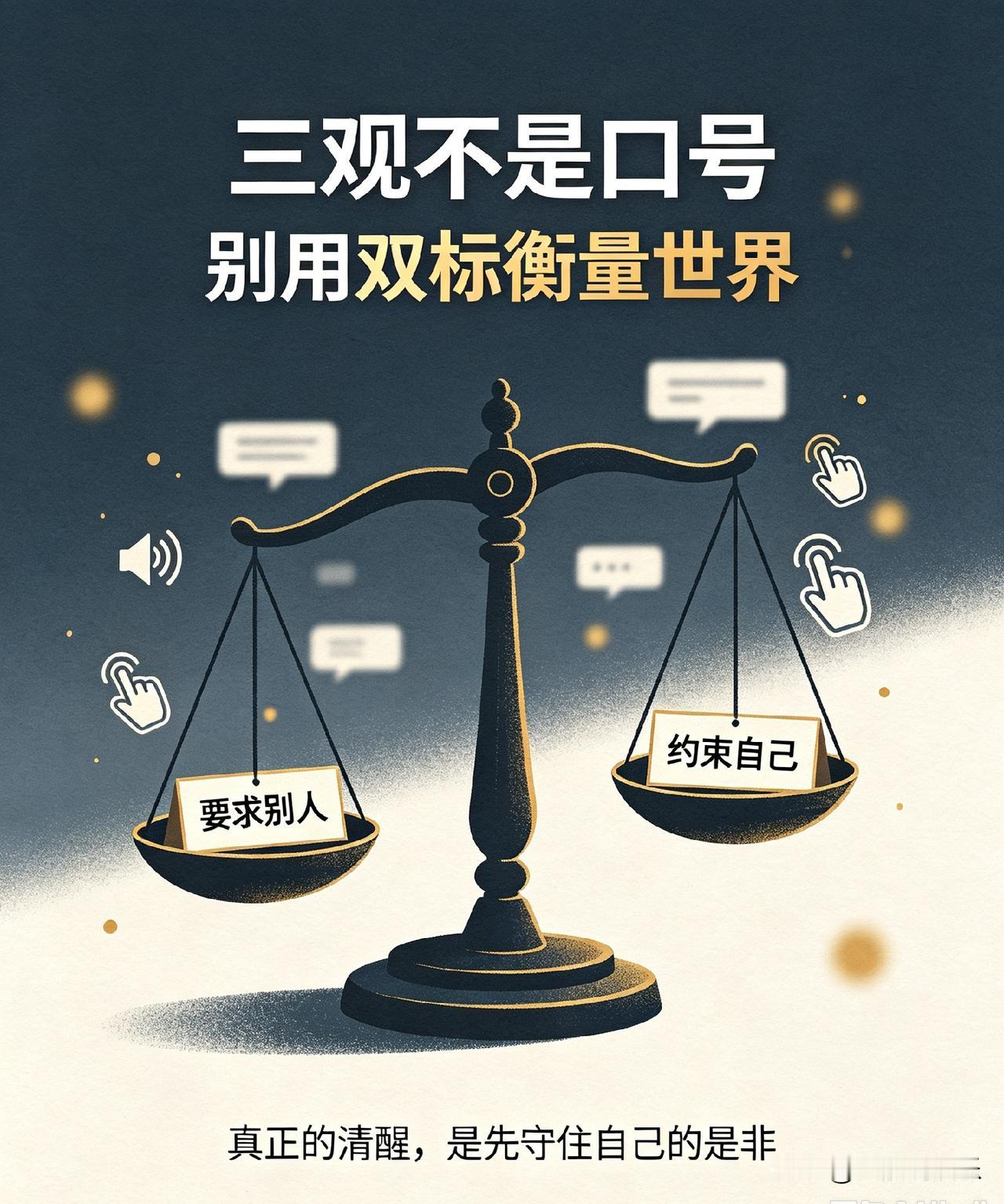 确实是当下很普遍的现象，特别有共鸣。
很多人口口声声把三观正挂在嘴边，可评判标准