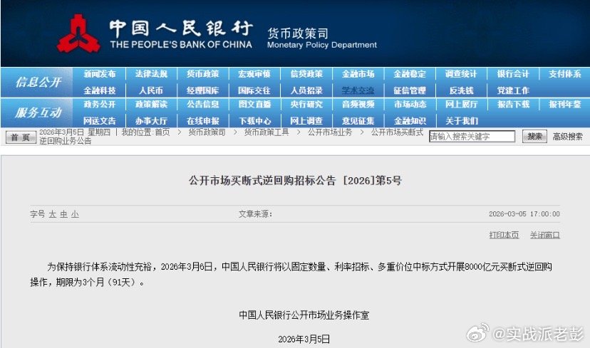 央妈又放水8000亿了，不过由于明天有1万亿的逆回购到期，这次等于净回笼2000