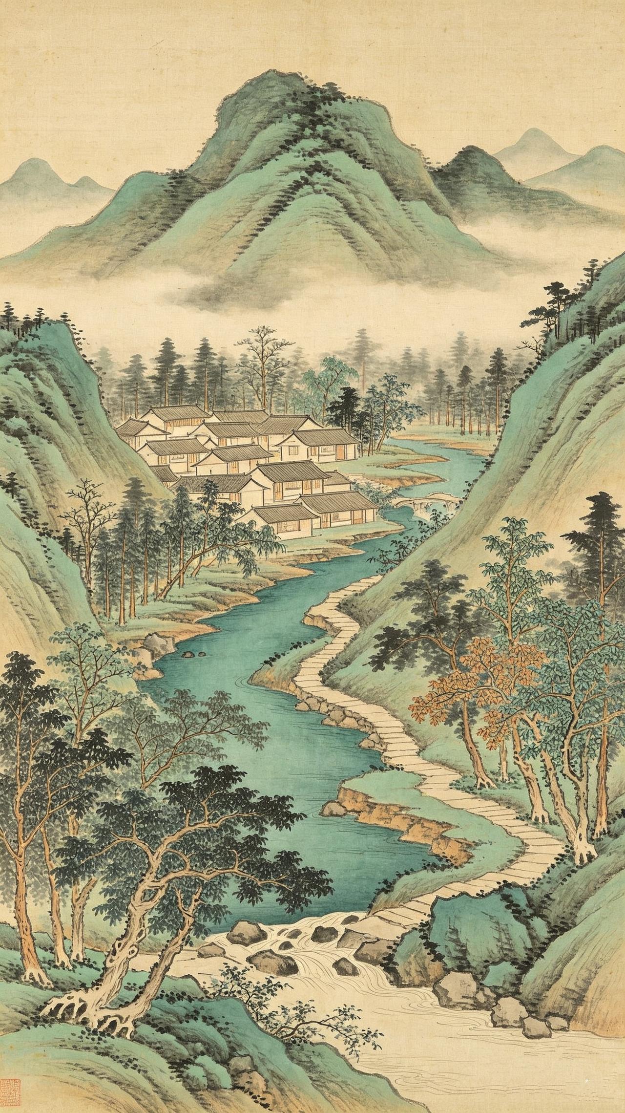 山家
文/冯继兴

涧水绕村深碧流，归云片片过峰头。
山翁久识烟霞客，把臂溪光上