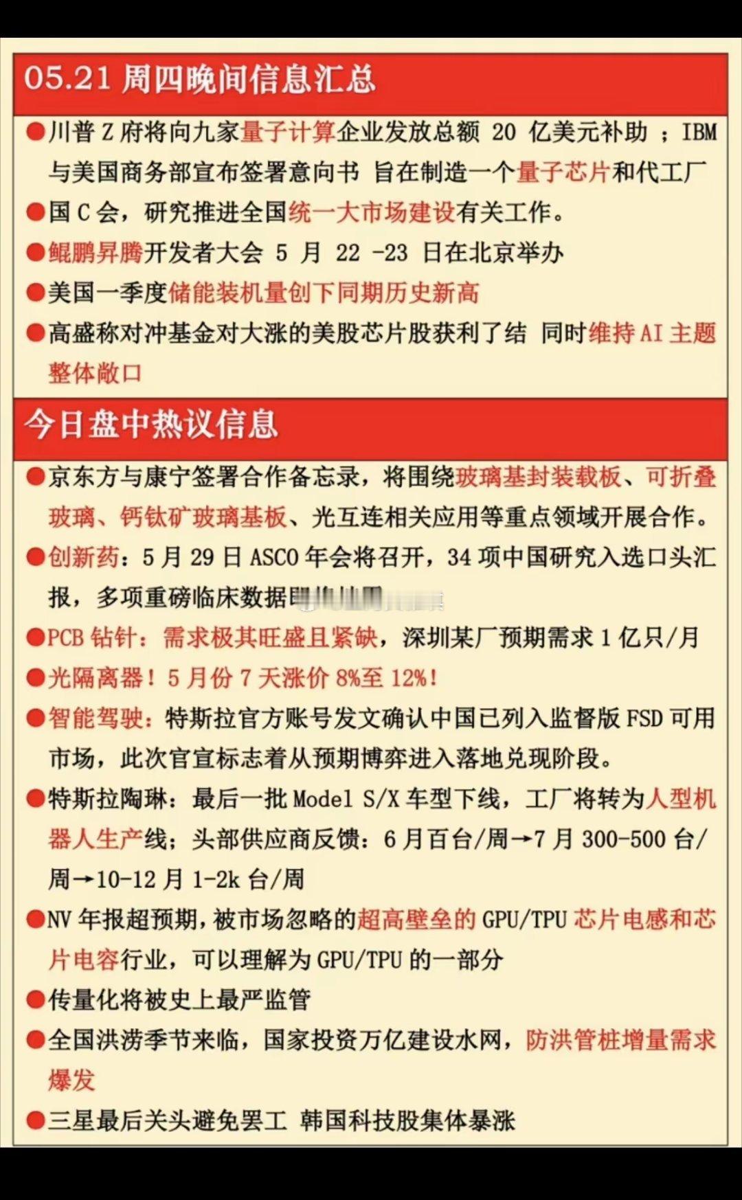 5.21周四  晚间  财经热点汇总！1.量子科技、量子芯片2.统一大市场3.玻