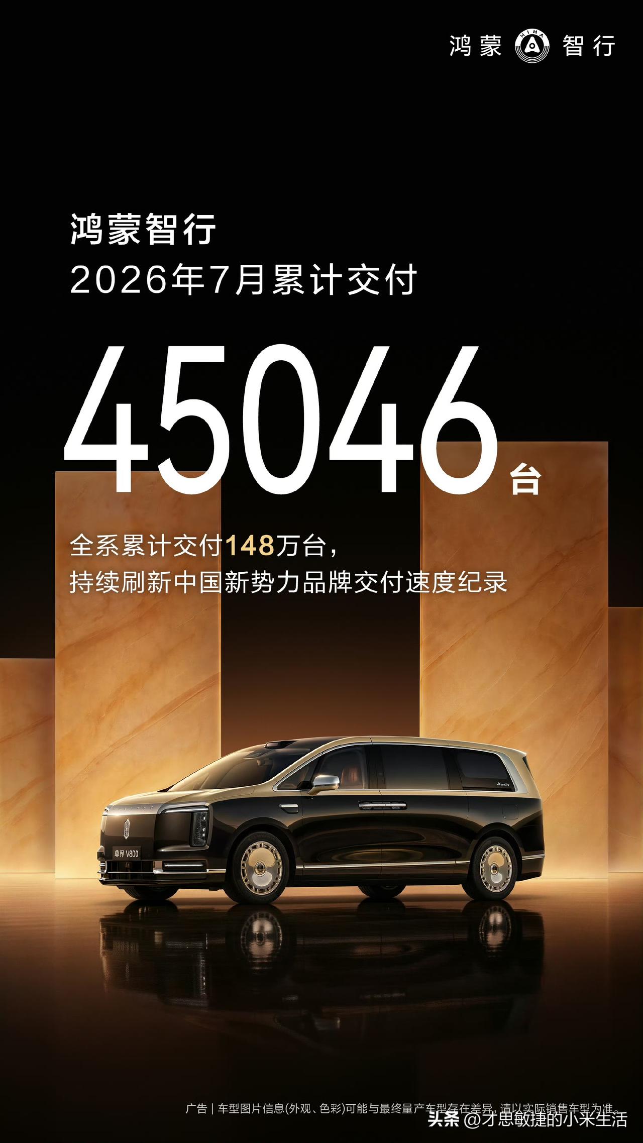 余承东赢麻了！
鸿蒙智行7月交付45046台，1‑7月累计28.6万台，同比增1