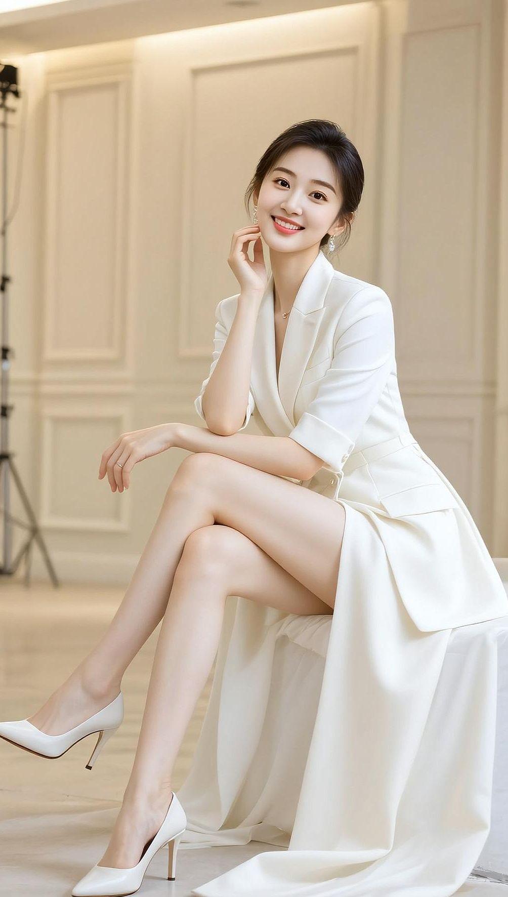 AI优雅白套装写真 抖音ai创作 高颜值