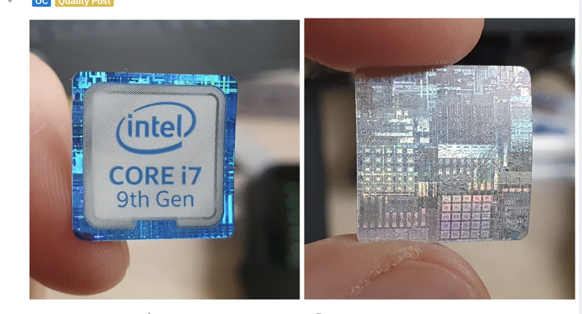 过去Intel的CPU贴纸背面，是该款CPU的内部构造。据说现在无了。 ​​​