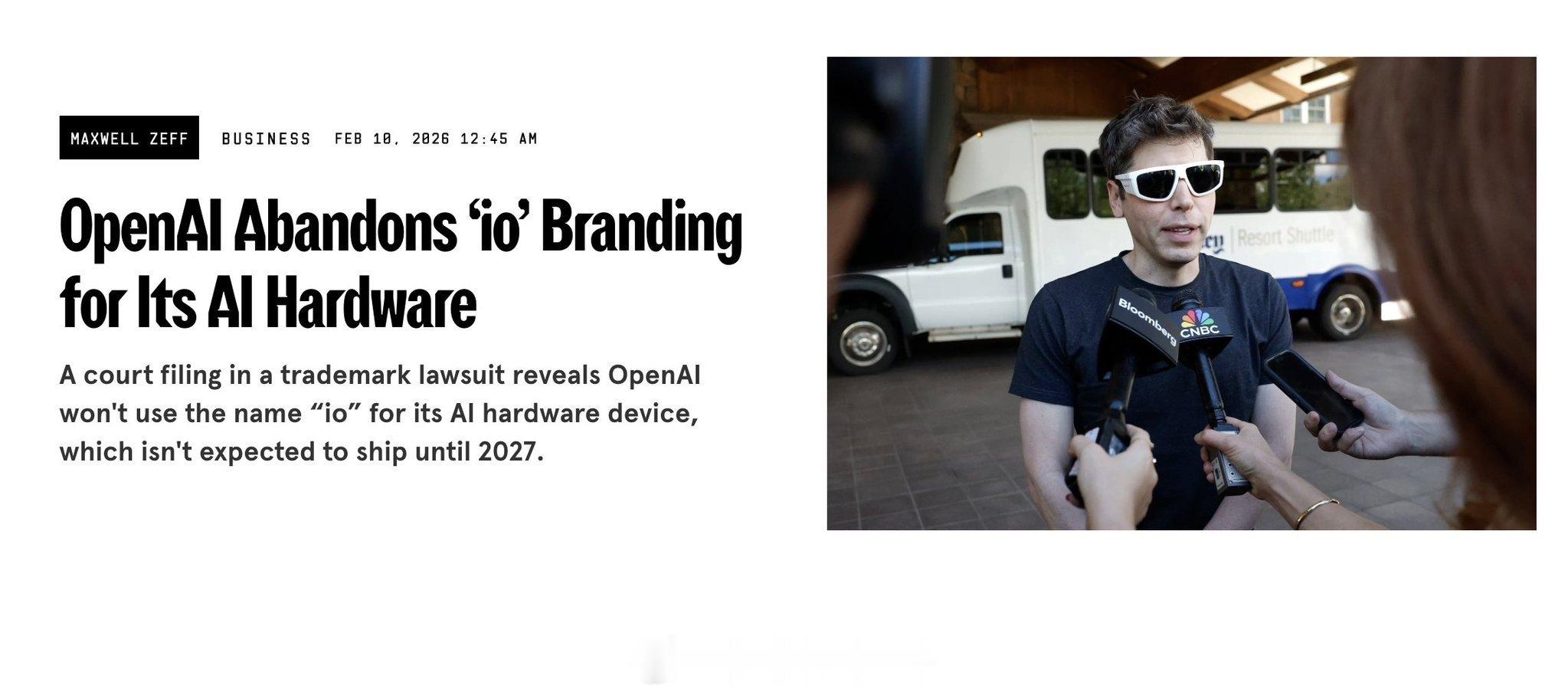 OpenAI 不会将其任何硬件设备的品牌使用 Jony Ive 的 “io” 命