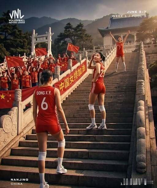 VNL官方预热第一周南京站的海报，6号龚翔宇、最远处王媛媛，中间的是谁啊？真的不