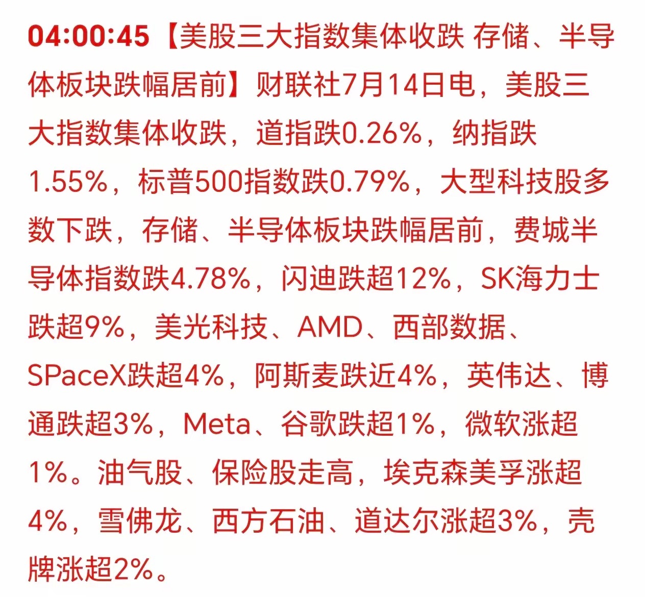 清晨6点20分，刚刚被手机消息震醒：美国三大股指集体下跌！科技股纷纷大跌，这跟我