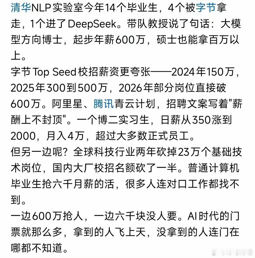 目前的校招现状：年薪600万的博士抢不到，月薪6千的计算机没人要。 
